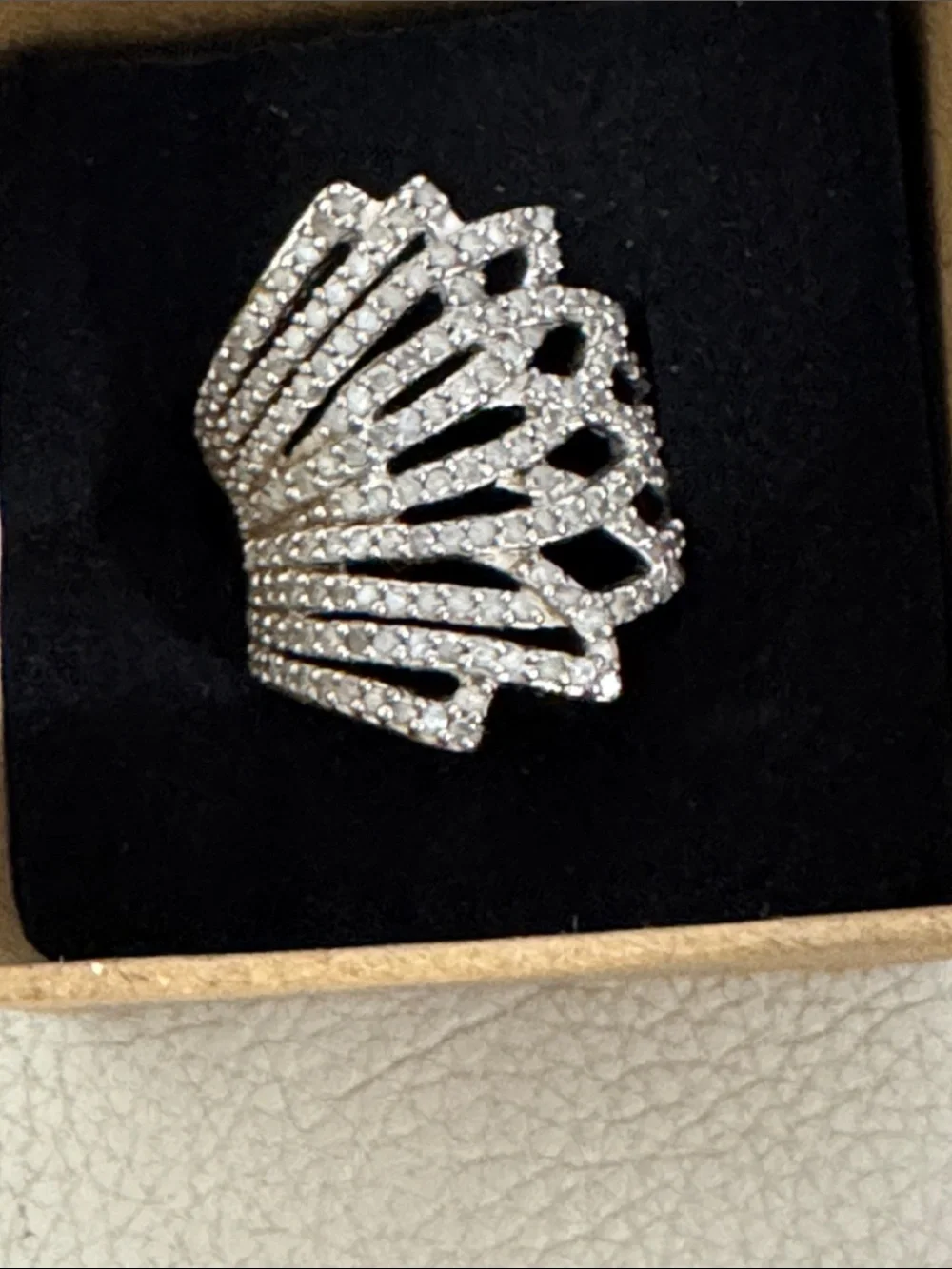 Sterling silver diamond ring Fan Cluster Statement Ring - Women's Jewelry.
